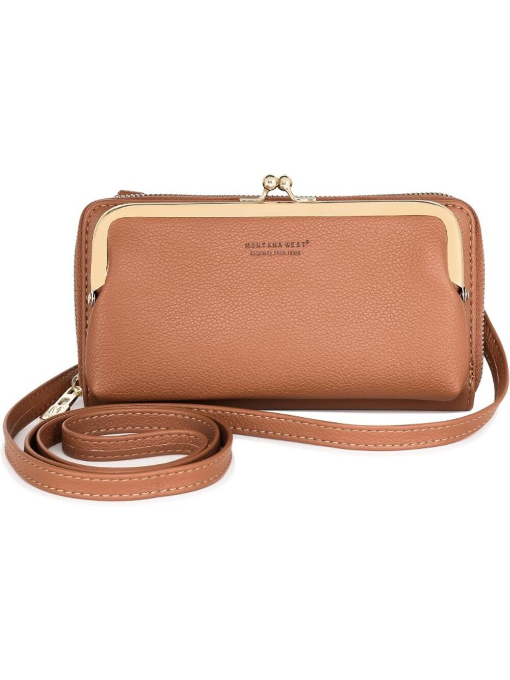 Montana West Women's Wallet Brown Faux Leather Adjustable Strap Crossbody Bag